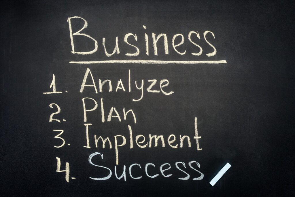 Business process stages inscription on dark chalkboard